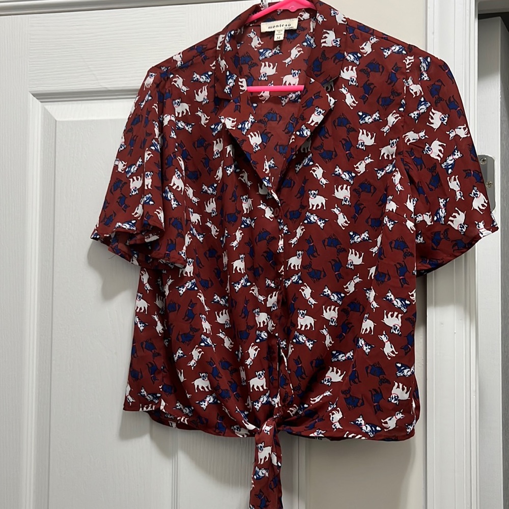 Monteau Cropped Blouse with bottom tie